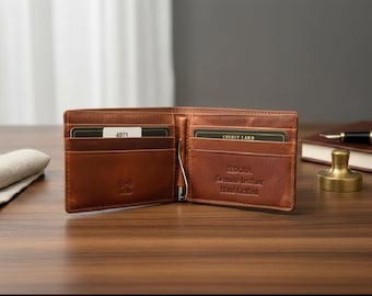 Cartera con clip para billetes de piel de vacuno con protección RFID