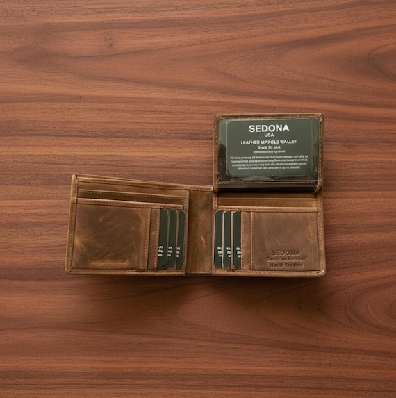 Vintage Buffalo leather bifold wallet with Large ID Window
