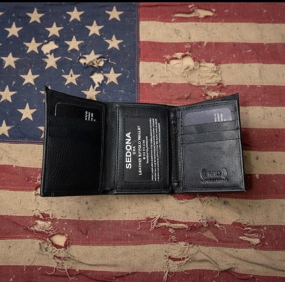 RFID Protected Trifold  Leather Wallet with Pullout Card Case