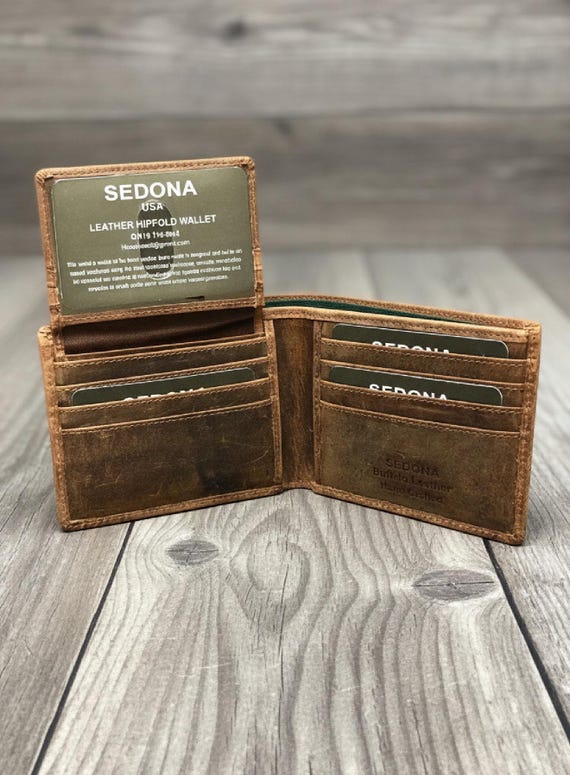 Buffalo leather Bifold Wallet with removable flap featuring ID