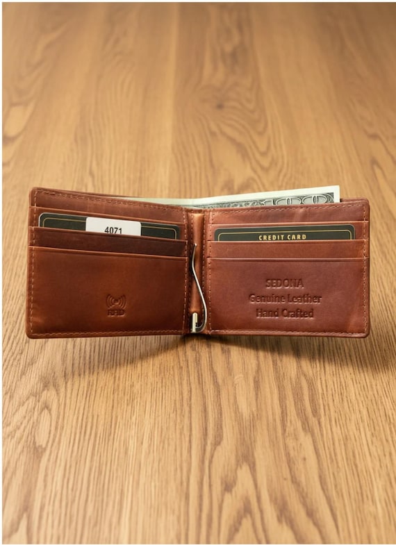 Cowhide Leather Money Clip Wallet With RFID Protection