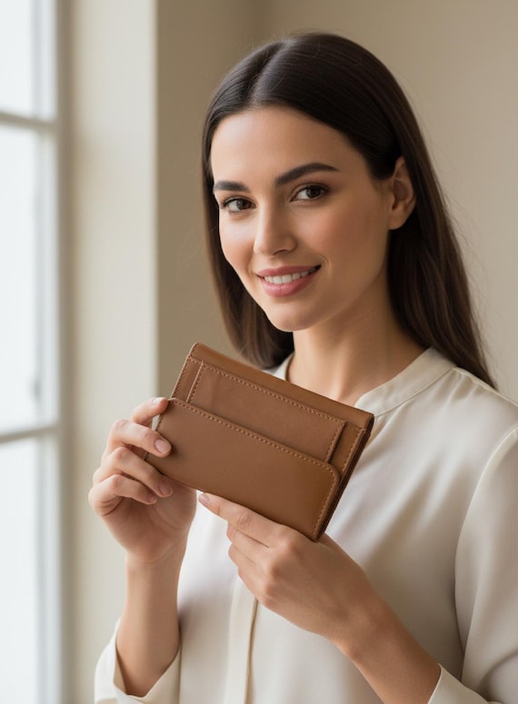 Women’s Leather trifold Wallet with coin pocket and 2 ID Windows