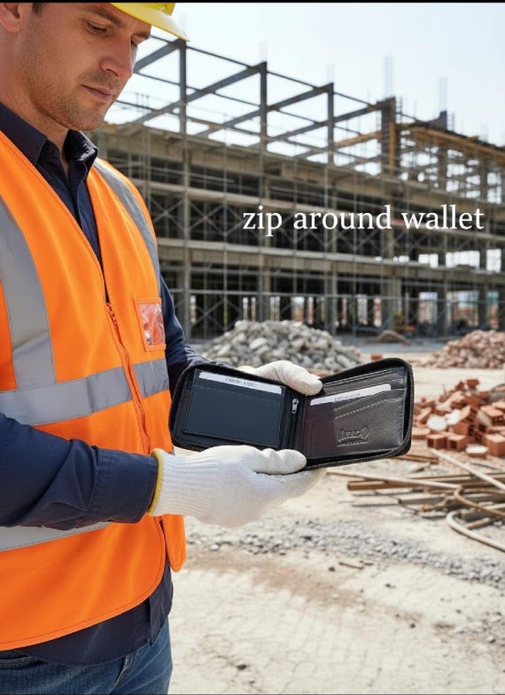 Cowhide Leather Zipper Wallet with RFID Protection