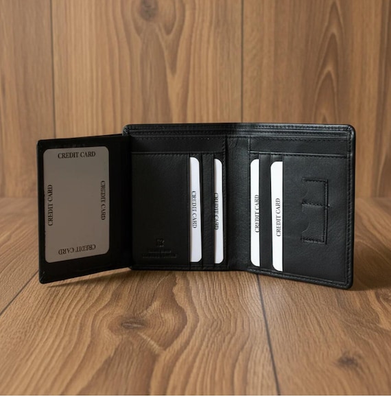 Cowhide leather Minimalist Wallet, 9 Horizontal card slots