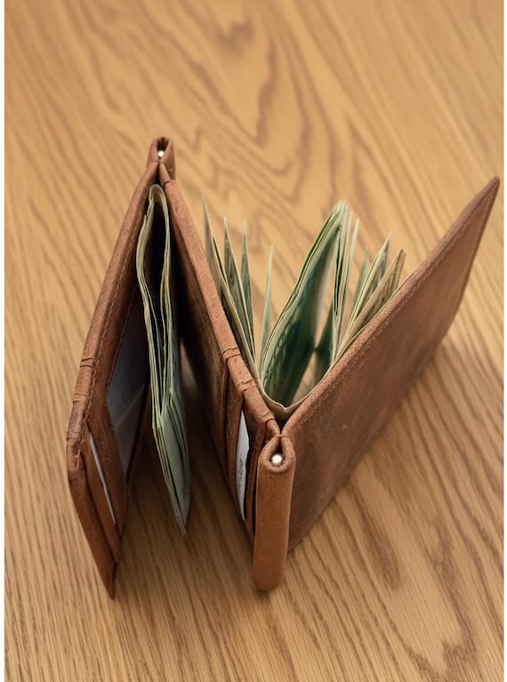 Buffalo Leather Z-Shaped double Money Clip Wallet with RFID Protection