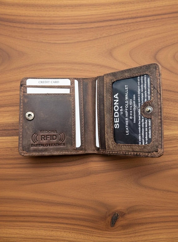 Buffalo Leather Minimalist Coin Purse Wallet with RFID Protection