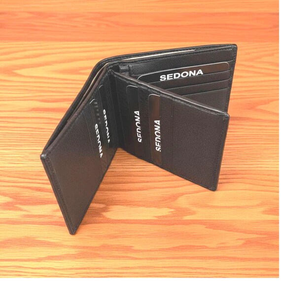 Full Grain Cowhide Black Leather Bifold Wallet with 15 Card Slots