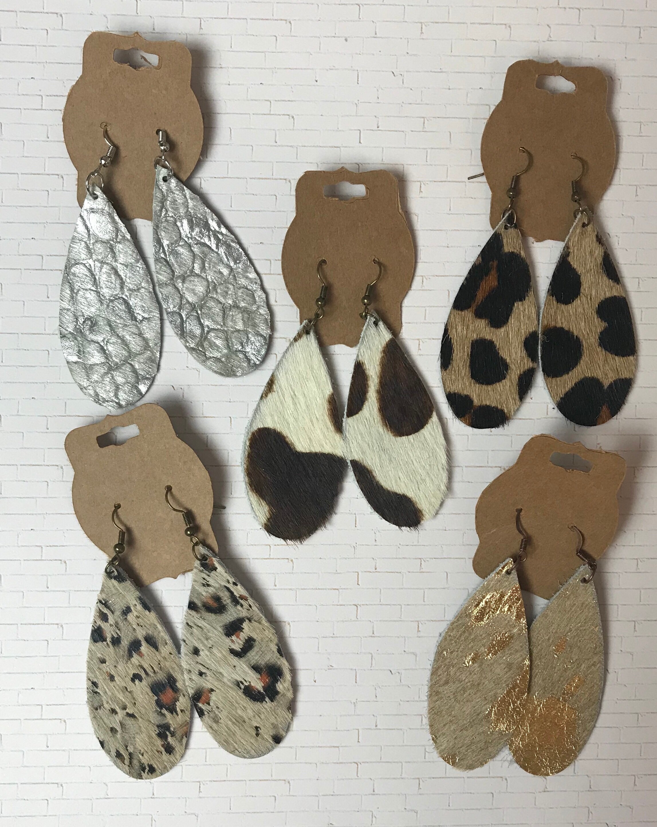 Genuine Leather Earrings Cowhide Fur Etsy