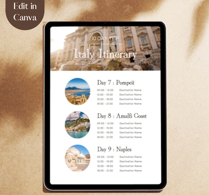 Travel Itinerary Template Italy Travel Template, Fully Customizable Template in Canva for Travel ...