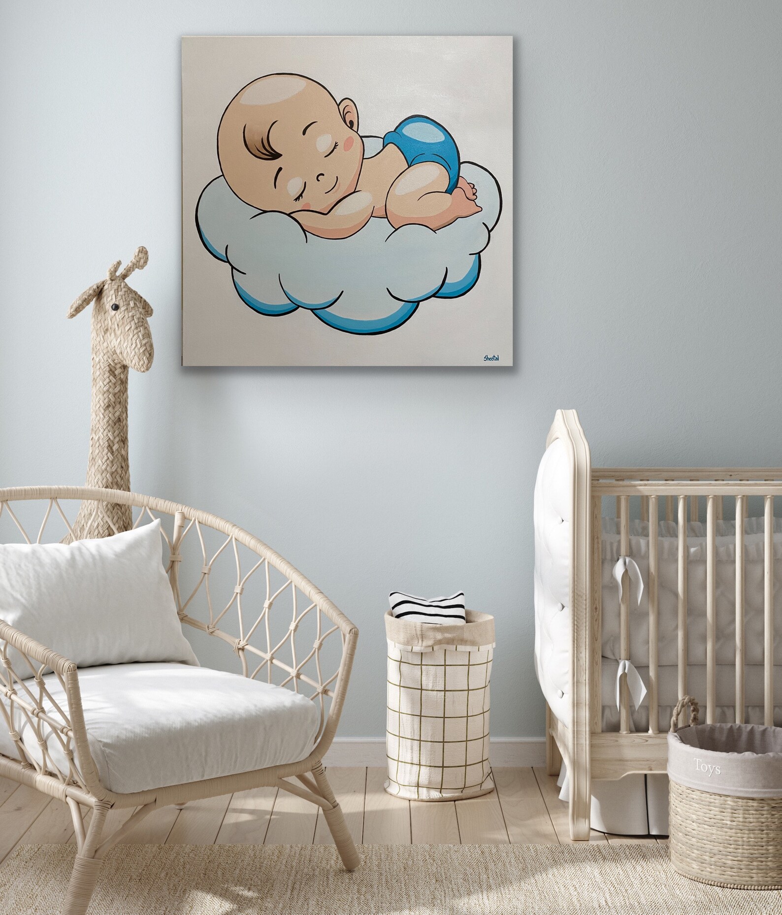 Baby painting, baby shower art, abstract gift, new born wall art, baby