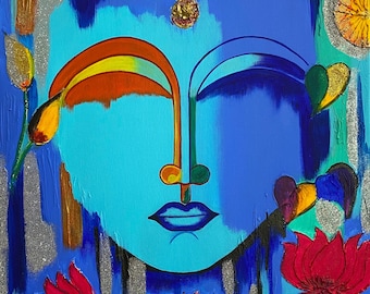 Buddha Painting , Abstract painting, Buddha Wall art Painting,Modern Art, Glitters, Textured, meditation art