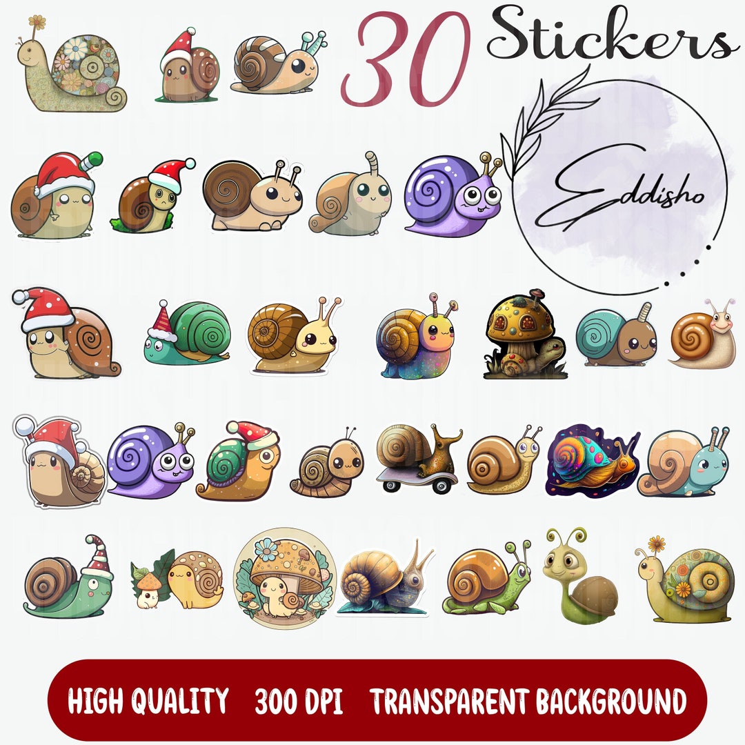 Cute Snail Stickers PNG Clipart Sublimation Nurserysnai Snail Etsy