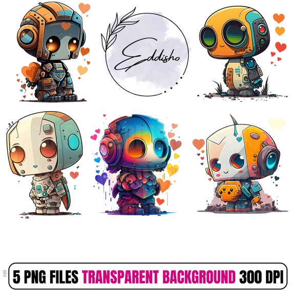 Cute Robots Clipart Digital Download Robots PNG Sublimation 