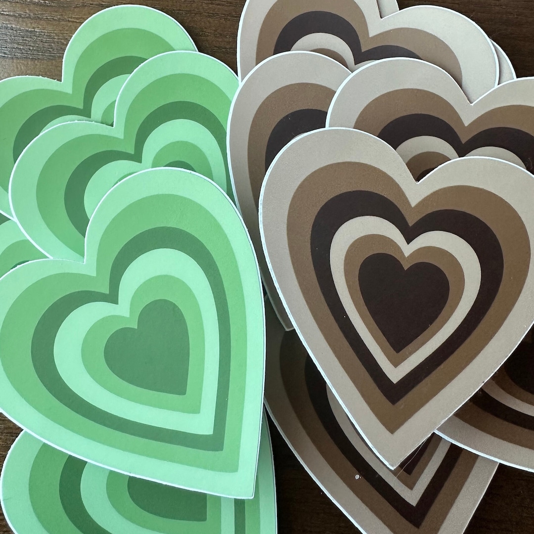Green and Brown Layered Heart Sticker Etsy