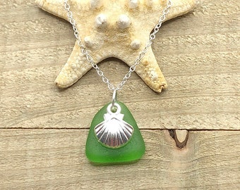 Sea Glass Shell Charm Necklace| Marine Biology Gift| Genuine Seaglass| Beach Wedding| Unique Present
