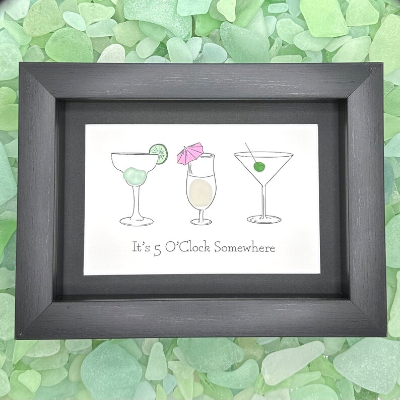 Cocktail Sea Glass Art Unique Seaglass Bar Decor Cute Happy Etsy