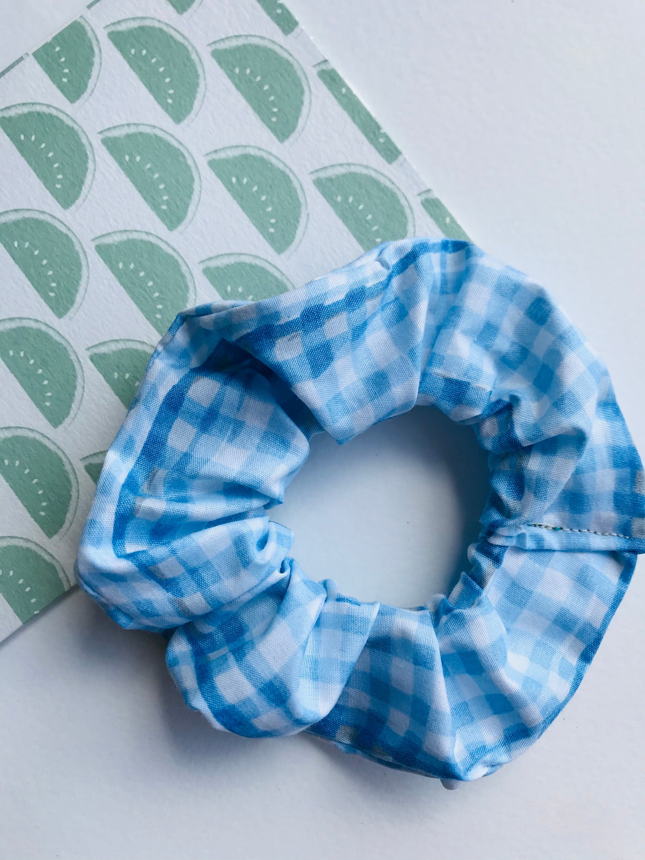 Blue Gingham Scrunchie Summer Scunchie Blue Checkered | Etsy