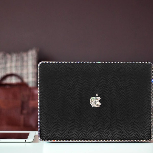 MacBook Air, MacBook Pro Snake skin vinyl Case with Swarovski Crystals, Rhinestones, Strass Laptop, New MacBook Air 13.6 case