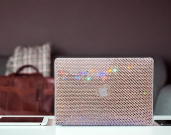 MacBook Air A2681, MacBook Pro A2485, A2442 Pink und Weiß Swarovski Crystals Luxury Case, Exklusives Weihnachtsgeschenk