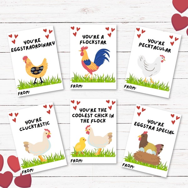 Valentine's Day Chicken Classroom Cards, Cute Valentines, Funny Valentines, Kids Valentines