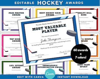 Hockey Certificate Custom Awards, Superlative Award Certificates, Personalized Awards, Editable Certificate, Hockey Awards, Funny Awards