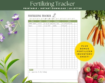 Fertilizer Tracker and Inventory Log, Garden Planner Inserts, Printable Garden Journal Pages, Gardening Journal, Gardening Planner Calendar