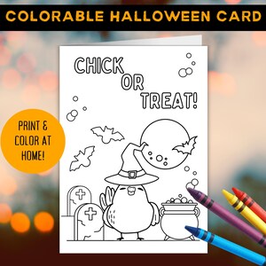 Carte à colorier Halloween poulet pour enfants, pages à colorier d'Halloween pour les enfants, page à colorier de la ferme, travaux manuels d'Halloween pour les enfants, cartes faites maison