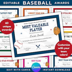 Baseball Certificate, Editable Baseball TBall Award, TBall Team Gift, End of the Season Awards, Superlative Certificates, Funny Team Awards