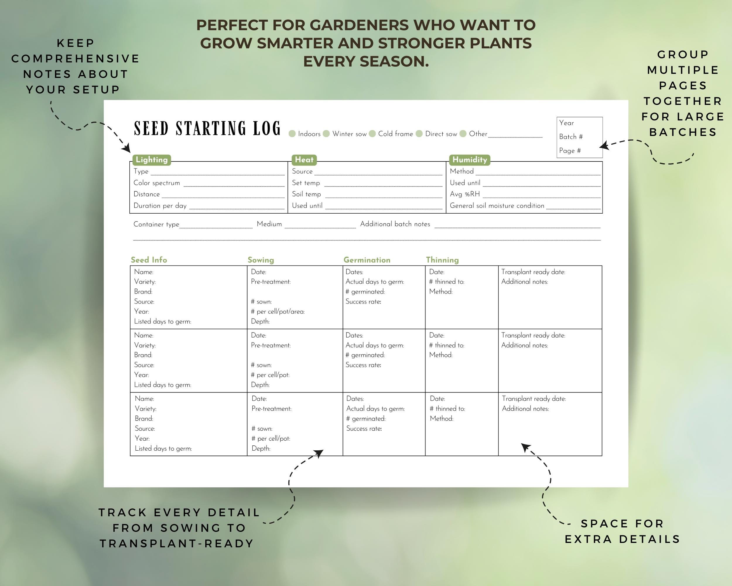Seed Starting Log, Garden Journal Pages, Printable Gardening Planner ...