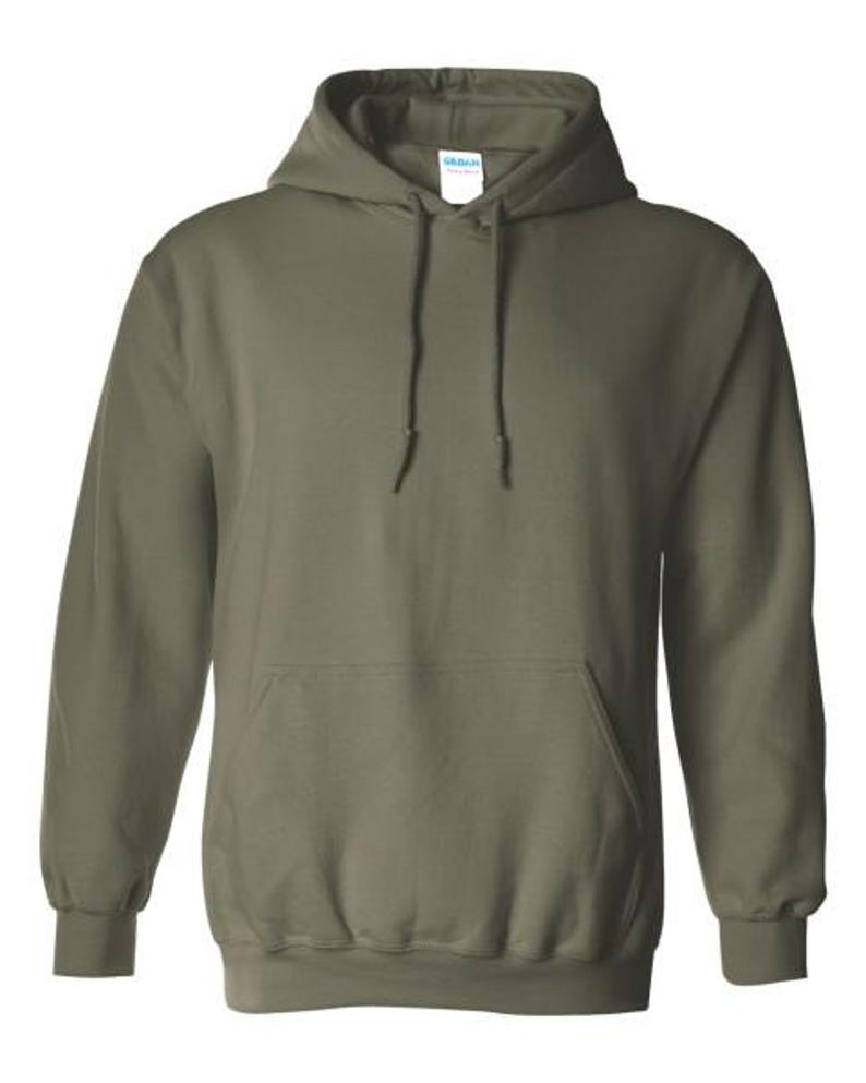 May include: A plain green hooded sweatshirt with a pouch pocket. The sweatshirt has a drawstring hood.