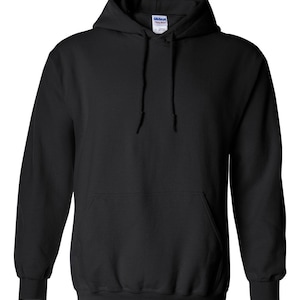 May include: A black hooded sweatshirt with a pouch pocket and a drawstring hood.