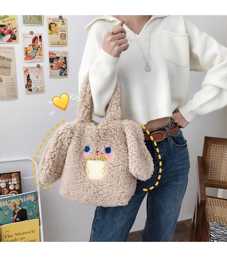 Kawaii Shoulder Bag Plush Bunny Big Ears Student Girls | Etsy