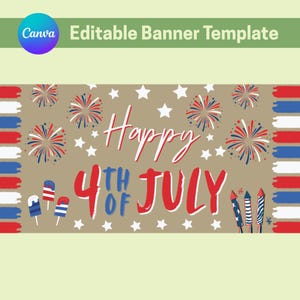Editable Fourth of July Banner | Printable Independence Day Decor | Red White and Blue Banner | Instant Download