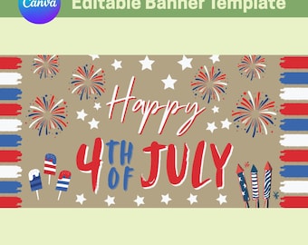 Editable 4th of July Banner: Independence Day Decor (Canva Template, Digital Download