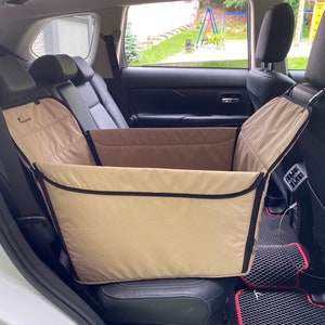 Beige Dog Car seat cover transformer | 1/3 rear seat dog hammock | Front seat dog cover | Seat protector for dogs