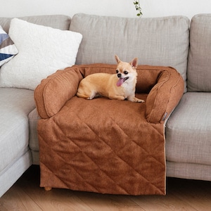 Brown dog bed for sofa | Pet bed in furniture fabric | Cat bed | Washable dog bed