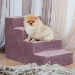 Hundetreppe für Bett auf 4 Stufen | Hundestufen für Hochbett | Schaumstoff Hundestufen für Bett