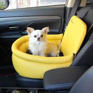 Dog Car Seat in lemon faux leather | Front & Rear Pet Booster Seat
