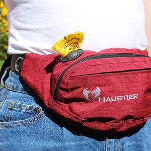 Red Dog treat bag with poop bag dispenser | Stylish Dog walking waist bag | Water-resistance Dog training treat pouch