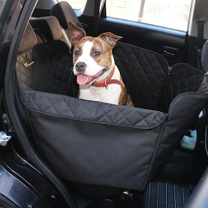 Black dog car seat cover on 1/2 rear seat Waterproof dog car hammock Dog travel bed Dog car protector for medium dogs image 1