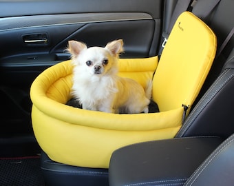 Dog Car Seat in lemon faux leather | Front & Rear Pet Booster Seat