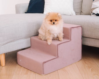 Dog Steps for bed | Velour Dog Stairs with Removable cover | Pet stairs on 3 steps