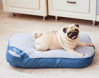 Denim Pet Bed with Plush Microfiber | Removable Cover