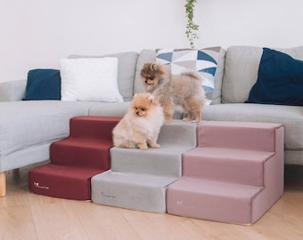 Dog Stairs for bed of furniture fabric | Velour Dog Steps with Removable cover | Dog stairs for couch