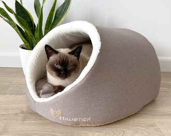 Beige indoor Pet house bed | Cozy Puppy house | Soft cat house | Small Pet house with faux fur | Pet cave bed