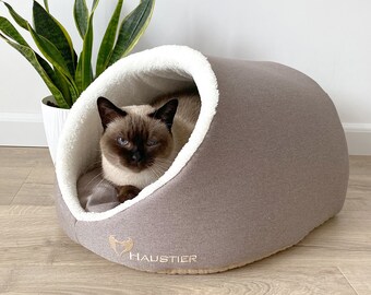 Cama bege para animais de estimação | Casinha aconchegante de pele sintética para filhotes e gatos