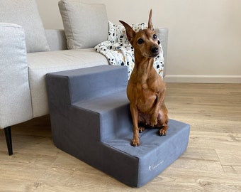 Gray dog steps for bed | Puppy Stairs with removable cover | Dog Steps for sofa | Foam dog stairs of Monoblock