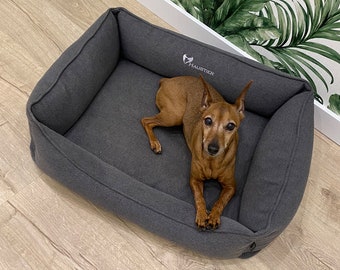Graues Haustierbett aus Polsterstoff | Hundebett mit abnehmbarem Bezug | Bequemes Katzenbett | Hundematratze | Stylische Hundebetten