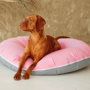 Waterproof pet pillow with removable cover | Pink & gray marshmallow dog bed | Small, madium, large dog bed | Donut dog bed | Comfy Cat Bed
