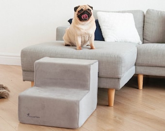 Dog stairs on 2 steps | Foam pet Steps for small dogs | Puppy Steps in durable furniture fabric